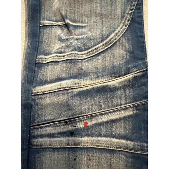 ArkeType Jeans Mens 38x32 Blue Acid Washed Dripped Ripped Distressed Stretch - Picture 13 of 16